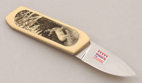 Gerber Knives Belt Buckle Knife with Ivory Micarta Scale handle material - Obverse Side - Item #KLC15062