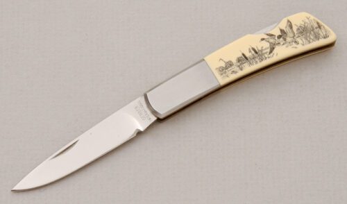 Gerber Knives 250A Silver Knight Lockback with Ivory Micarta Scales handle material - Obverse Side - Item #KLC15063