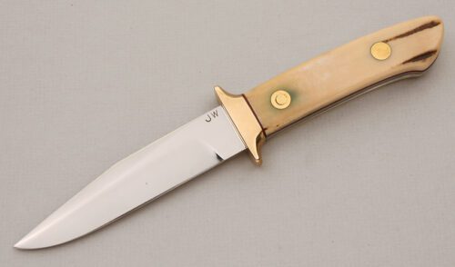 Unknown Maker J.W. Boot Knife with Stag Scales handle material - Obverse Side - Item #KLC15065