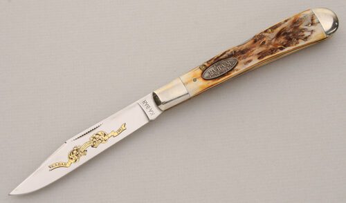 Ka-Bar Knives 1992 Collector's Club Knife with Sambar Stag Scales handle material - Obverse Side - Item #KLC15071