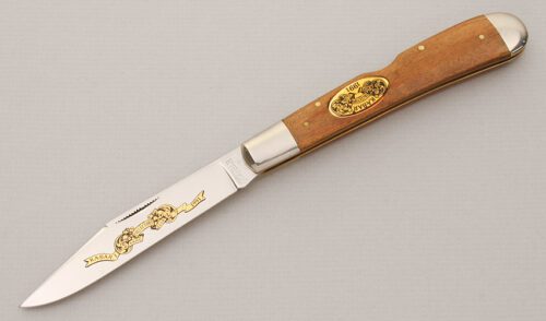 Ka-Bar Knives 1991 Collectors Club Knife with Curly Maple Scales handle material - Obverse Side - Item #KLC15072