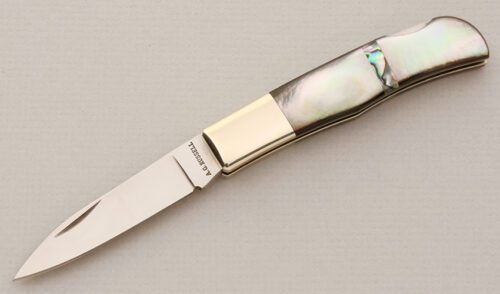 A.G. Russell Model 340 Lockback with Black Pearl Scales handle material - Obverse Side - Item #KLC15080