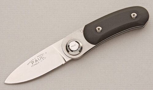 Gerber Knives Model 2PW Paul Knife with Kraton Scales handle material - Obverse Side - Item #KLC15083