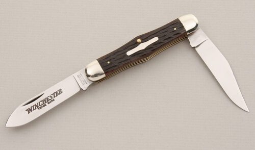 Winchester Knives Model 2880 Moose Knife with Brown Jigged Bone Scales handle material - Obverse Side - Item #KLC15093