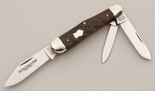 Winchester Knives Model 3904 Whittler with Brown Jigged Bone Scales handle material - Obverse Side - Item #KLC15094