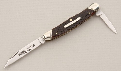 Winchester Knives Model 2935 Half Whittler with Brown Jigged Bone Scales handle material - Obverse Side - Item #KLC15098