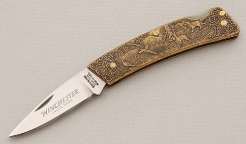Winchester Knives Model 1988-1 Lockback with Cast Bronze Frame handle material - Obverse Side - Item #KLC15099