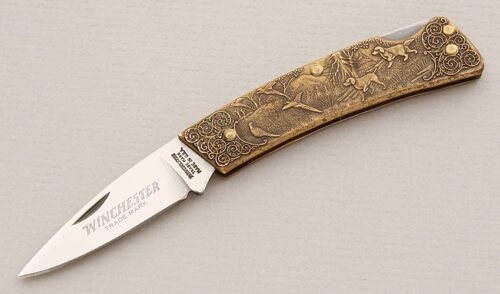 Winchester Knives Model 1988-1 Lockback with Cast Bronze Frame handle material - Obverse Side - Item #KLC15100