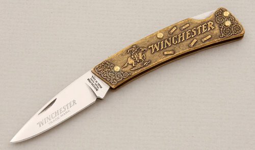 Winchester Knives Model 1989-1 Lockback with Cast Bronze Frame handle material - Obverse Side - Item #KLC15101