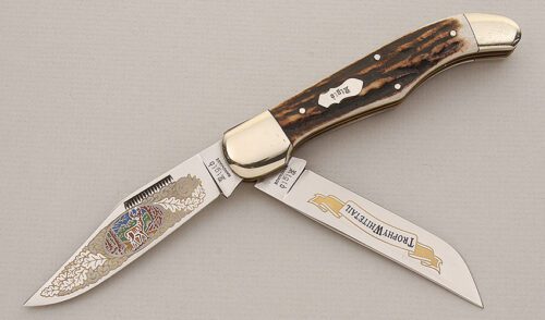 Rigid Knives Trophy Whitetail Trapper with Stag Scales handle material - Obverse Side - Item #KLC15107