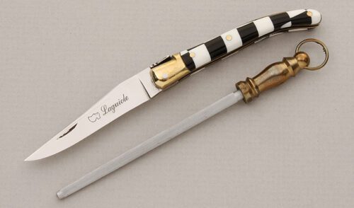 Laguiole Knives Small Slipjoint with Checkered Cristallium Scales handle material - Obverse Side - Item #KLC15116