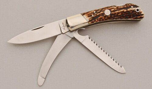 Falcon Knives Hunting Companion with Stag Scales handle material - Obverse Side - Item #KLC15124