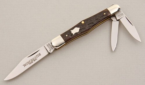 Winchester Knives Model 3971 Whittler with Brown Jigged Bone Scales handle material - Obverse Side - Item #KLC15168