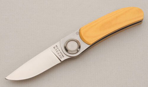 Gerber Knives Model 2PM Left Handed Paul with Ivory Micarta Scales handle material - Obverse Side - Item #KLC15174