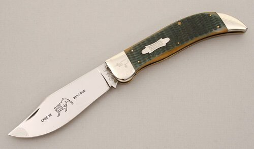 Case Cutlery Bulldog Folder with Green Jigged Bone Scales handle material - Obverse Side - Item #KLC15187