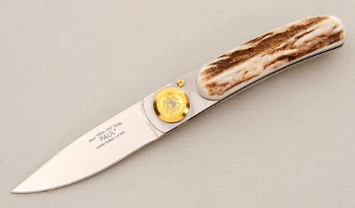 Lone Wolf Knives Paul Slim Jim with Sambar Stag Scales handle material - Obverse Side - Item #KLC15197