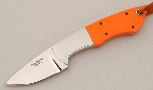 Russ Kommer Small Skinner with Orange Micarta Scales handle material - Obverse Side - Item #KLC15199