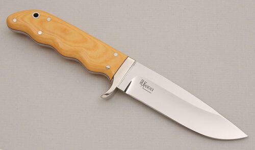 R.L. Kaercher Drop Point Hunter with Yellow Micarta Scales handle material - Obverse Side - Item #KLC15209