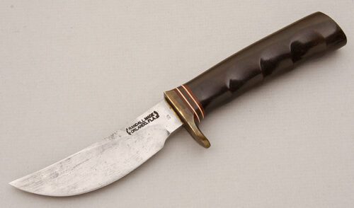 Randall Knives Model 20 Yukon Skinner with Brown Micarta Handle handle material - Obverse Side - Item #KLC15210