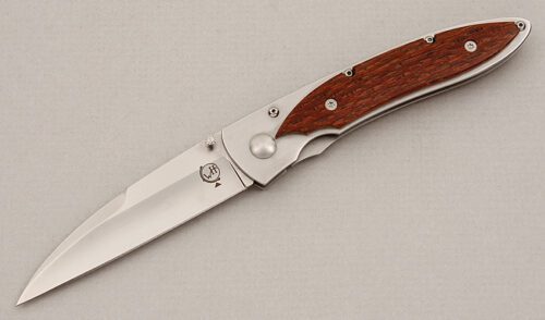 William Henry Knives WHT10 Lancet Linerlock with Lacewood Scales handle material - Obverse Side - Item #KLC15214