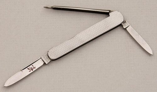H. Boker & Co. Gentleman's Pen Knife with Textured Stainless Steel Frame handle material - Obverse Side - Item #KLC15217