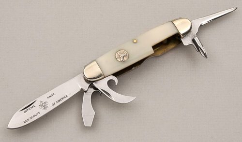 Camillus Cutlery Boy Scout Knife with White Delrin Scales handle material - Obverse Side - Item #KLC15218