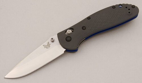 Benchmade Knives Benchmade 551-1 Griptilian with Grey G-10 With Blue Accents handle material - Obverse Side - Item #KLC15223
