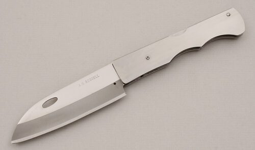 A.G. Russell AG-135 Folding Hocho with Stainless Steel Frame handle material - Obverse Side - Item #KLC15224
