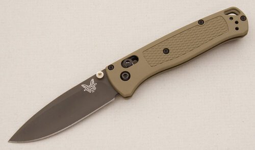 Benchmade Knives 535GRY Bugout with Ranger Green Grivory Frame handle material - Obverse Side - Item #KLC15225