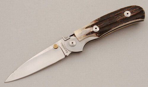 A.G. Russell K87C One Hand Knife with Stag Scales handle material - Obverse Side - Item #KLC15246