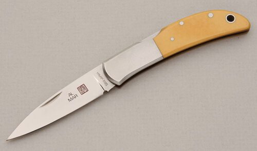 Al Mar Knives 1002WM Hawk Midlock with Westinghouse Ivory Micarta handle material - Obverse Side - Item #KLC15251