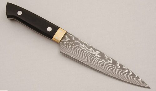 Unknown Maker Japanese Kitchen Knife with Black Micarta Scales handle material - Obverse Side - Item #KLC15256