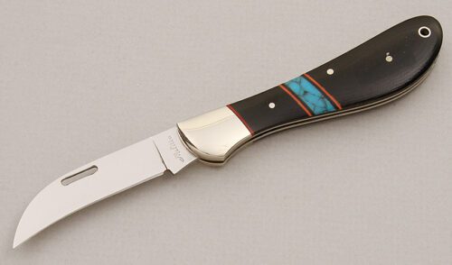 Melitta Florist Knife with Black Micarta Scales handle material - Obverse Side - Item #KLC15260