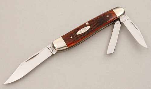 Case Cutlery 6380 Whittler with Red/Brown Jigged Bone Scales handle material - Obverse Side - Item #KLC15272