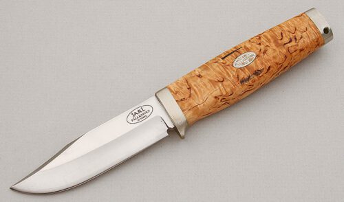 Fallkniven Knives SK1 Jarl with Curly Birch Handle handle material - Obverse Side - Item #KLC15284