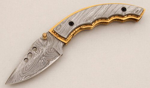 Unknown Maker Damascus Linerlock with Damascus Steel Scales handle material - Obverse Side - Item #KLC15288