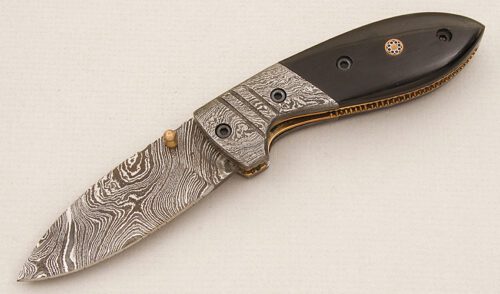 Unknown Maker Drop Point Linerlock with Buffalo Horn Scales handle material - Obverse Side - Item #KLC15289