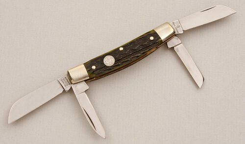 Burnt Chimney Knives WHittler with Green Jigged Bone Scales handle material - Obverse Side - Item #KLC15296