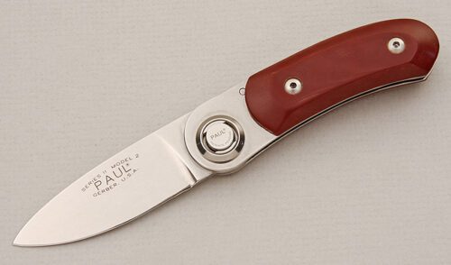 Gerber Knives Model 2PW Paul Knife with Burgundy Micarta Scales handle material - Obverse Side - Item #KLC15299