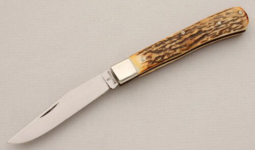 Burnt Chimney Knives Folding Hunter with Burnt Stag Scales handle material - Obverse Side - Item #KLC15302
