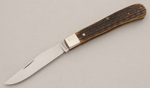 Burnt Chimney Knives Folding Hunter with Brown Jigged Bone Scales handle material - Obverse Side - Item #KLC15304