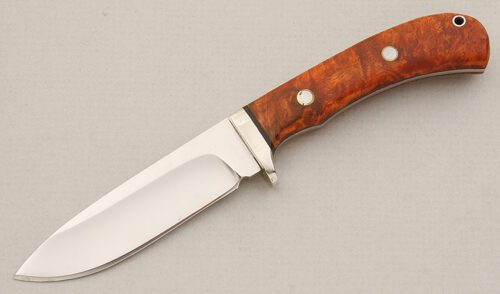 A.G. Russell Small Hunter with Chinese Quince Burl Scales handle material - Obverse Side - Item #KLC15324