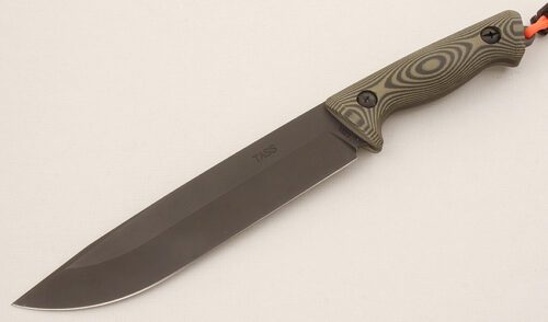 Treeman Knives T.A.S.S. 7" with Black & Green G-10 Scales handle material - Obverse Side - Item #KLC15326
