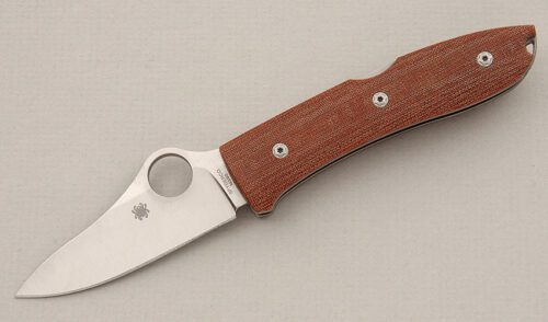 Spyderco Knives SpyOpera with Brown Canvas Micarta Scales handle material - Obverse Side - Item #KLC15341