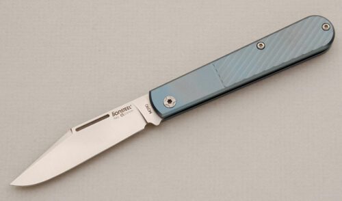 LionSteel Slim Shuffler Barlow with Blue Anodized Titanium Frame handle material - Obverse Side - Item #KLC15342