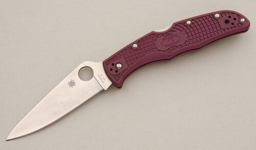 Spyderco Knives Endura 4 with Purple FRN Frame handle material - Obverse Side - Item #KLC15344