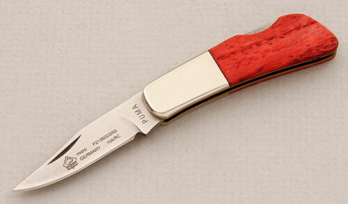 Puma Knives Micro Lockback with Smooth Red Bone Scales handle material - Obverse Side - Item #KLC15365