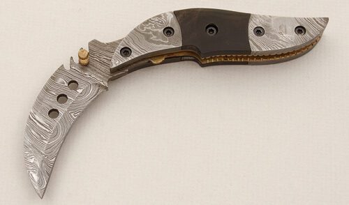 Unknown Maker Folding Karambit with Buffalo Horn Scales handle material - Obverse Side - Item #KLC15369