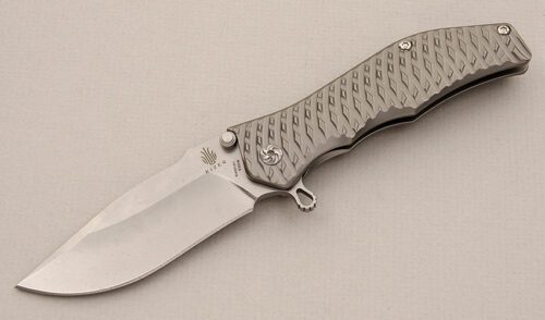 Kizer Cutlery Gunhammer with Machined Titanium Frame handle material - Obverse Side - Item #KLC15372