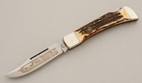 Carl Schlieper Eye Brand Lockback with Stag Scales handle material - Obverse Side - Item #KLC15382
